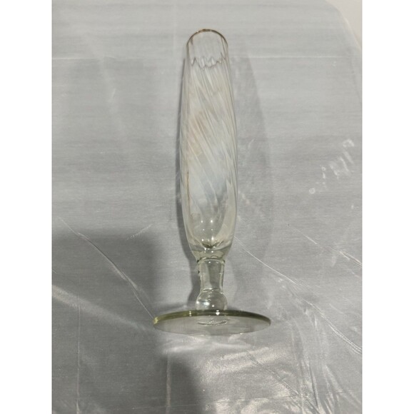 Tall Gold Rim Swirl Glass Bud Vase Clear Vintage Style Decorative Art Glass - Picture 4 of 4